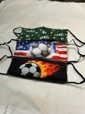 Face Mask, Washable, Reusable, Adjustable, Soccer 3 Pack Filters Included 
