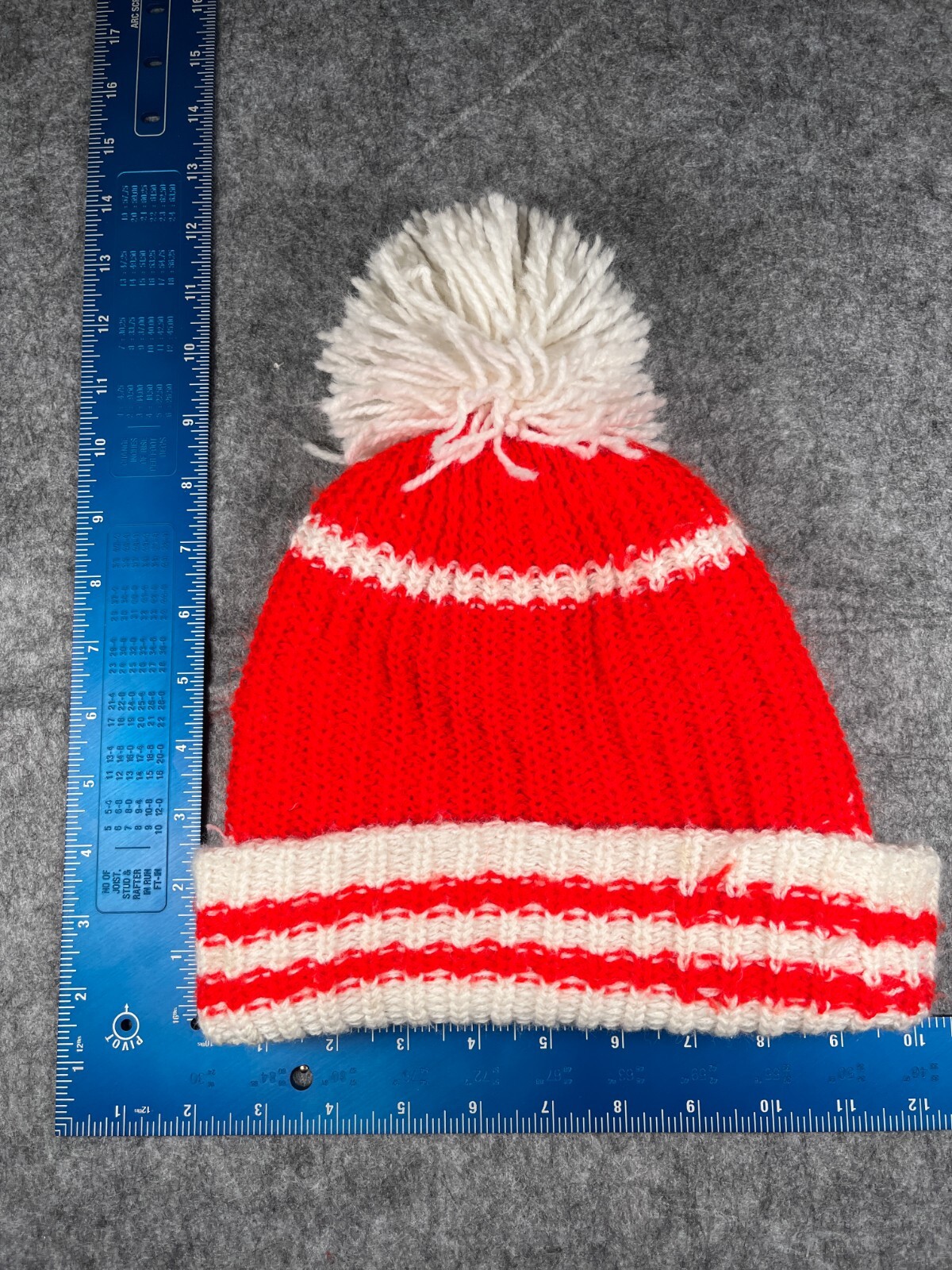 Adult Red & White Double Knit Acrylic Blend Beanie with Pom for Snow Skiing-image