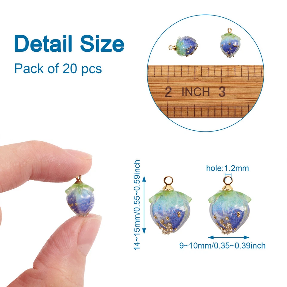 Colgantes de flores secas naturales reales hechos a mano 20 piezas dijes azul real 14~15 mm Foto 2 de 4