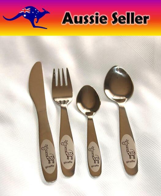 Children's Cutlery Stainless Steel Silver Metal Knife Fork Spoon Kids 4 Piece