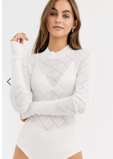 Free People What's The Pointelle Long Sleeve Ivory Bodysuit Sz S , M , XL