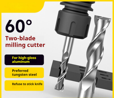 Alloy milling cutter for 60-degree aluminum 2-edge milling CNC tungsten steel