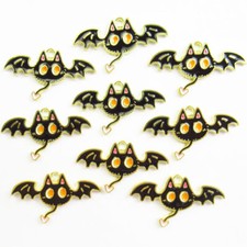 9Pcs 34x18x1mm Black Enamel Tibetan Gold Halloween Bat Pendant Bead PJ4615