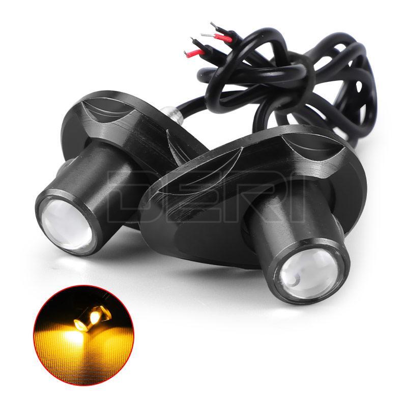 4-Pack Mini Black LED Motorcycle Turn Signals – Universal Amber/Amber Light, 12V