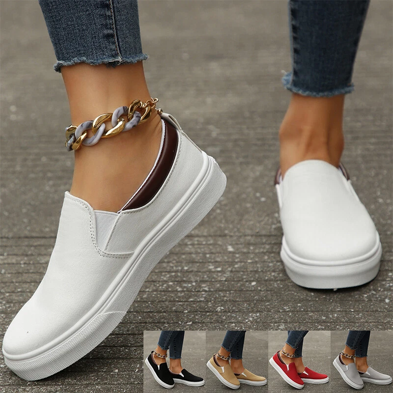 Ladies Womens Slip On Casual Low Top Canvas Sneakers Comfy Walking