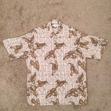 Pierre Cardin Shirt Mens Large Beige Floral Short Sleeve Button Up Rayon