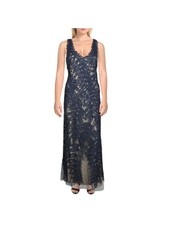JS COLLECTION Womens Navy Zippered Soutache Embroidered Two Tone Shift Dress 2
