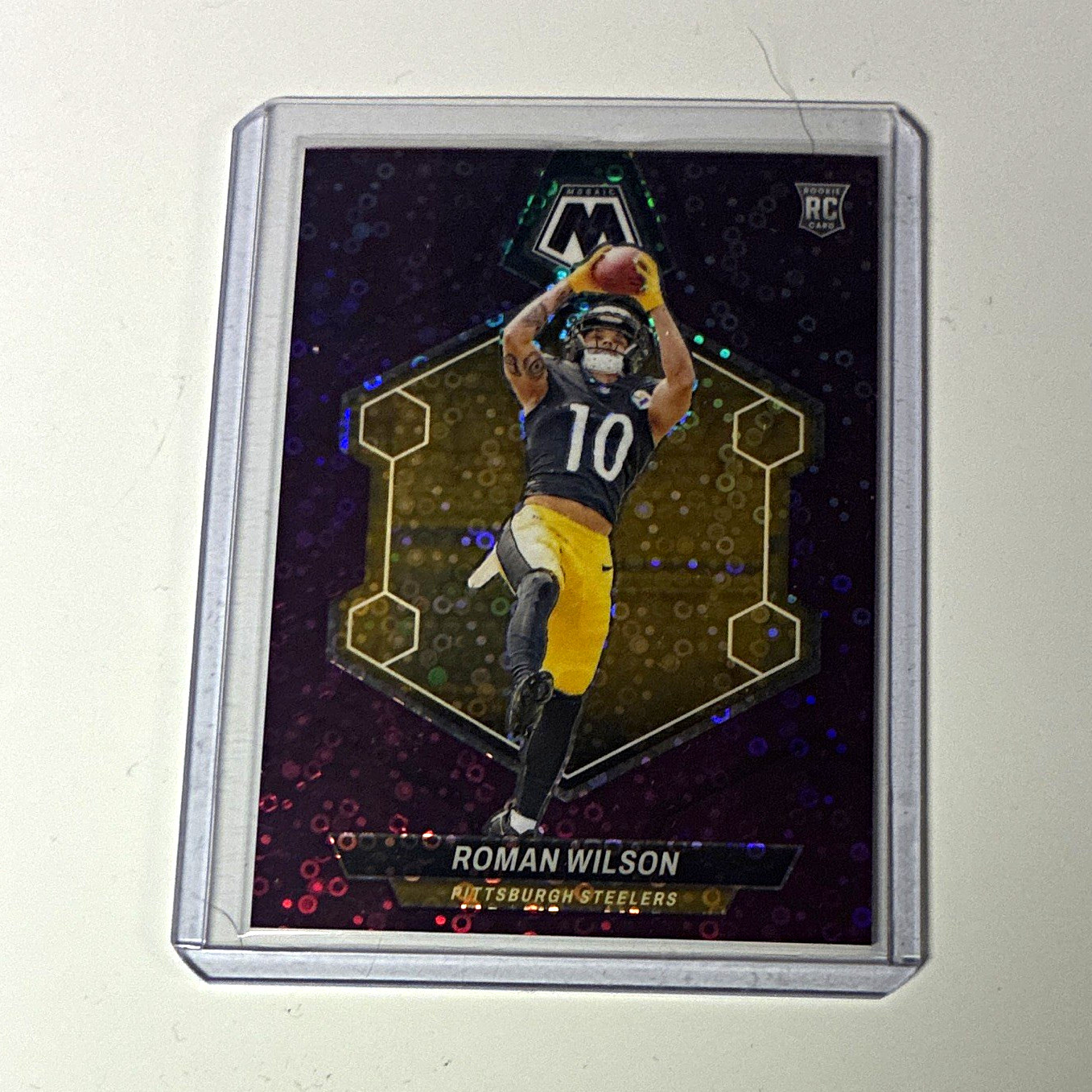 Panini 2024 Mosaic Roman Wilson RC #369 No Huddle Purple Mosaic Prizm /50