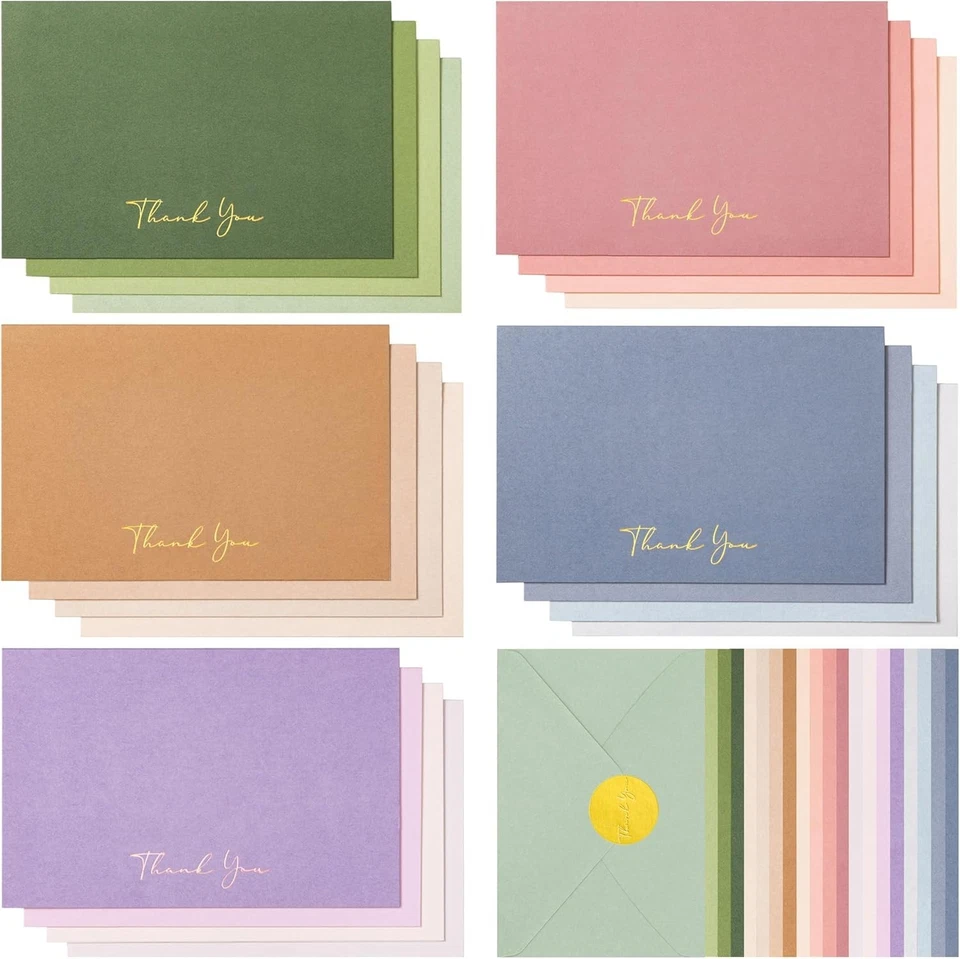 Deluxe Thank You Card Set - 100 Blank Cards with Envelopes & Gold Foil Stickers - Изображение 3 из 4