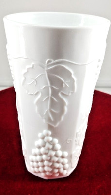 Anchor Hocking Milk Glass White Glasses Vases Grape Vine Design Vintage 6'' Tall