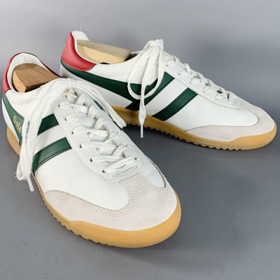 GOLA Size 10 Torpedo White Green Red Leather Suede Low Top Sneakers