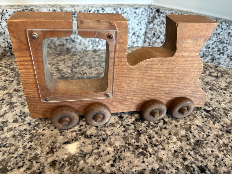 Vintage Wooden Train Bank