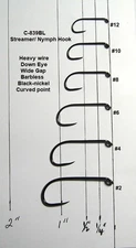 50- Streamer-Nymph Hooks C-839BL 6 Sizes available Heavy wire Barbless 