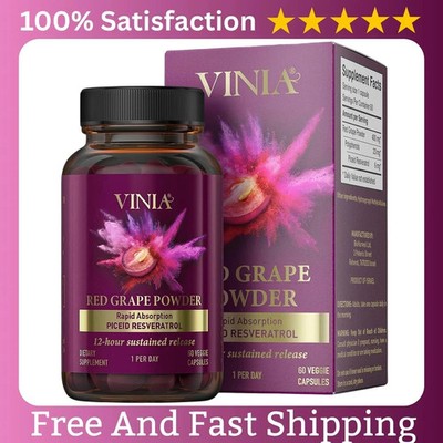 Vinia Red Grape Powder Rapid Absorbtion Piceid Resveratrol 60 capsules