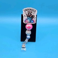 Raccoon Badge Reel ID/Document Holder Animal Theme Pink Blue Silver Multicolor