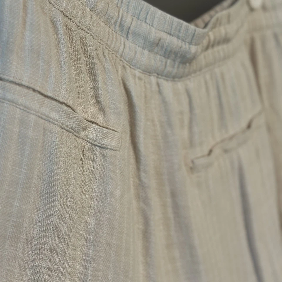 Time & Tru XXXL/22W Linen Blend Pants Striped Baggy Wide Leg Neutral Beige Ivory - Image 4 of 4