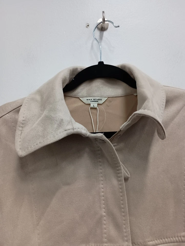 Max Studio Jacket Womens Large Beige Faux Suede Full Zip Outdoor Casual NEW - Image 2 of 4