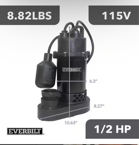 Everbilt 1/2 HP Sump Pump Submersible Aluminum With Tethered Switch HDSP50W - Picture 6 of 7