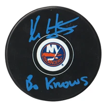 Bo Horvat Signed New York Islanders Puck w/ Bo Knows Beckett Witness BAS COA B