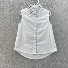 Weissman Top Girls Small SC White Studded Collar Snaps Rodeo Western Dancewear