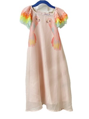 H&M Girls 9-10 Years Dress Pink Chiffon Parrot Bird Unique Party Formal
