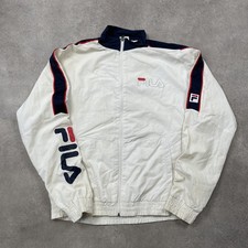 Fila Track Jacket Mens Medium Vintage Retro Sportswear Windbreaker, Off White