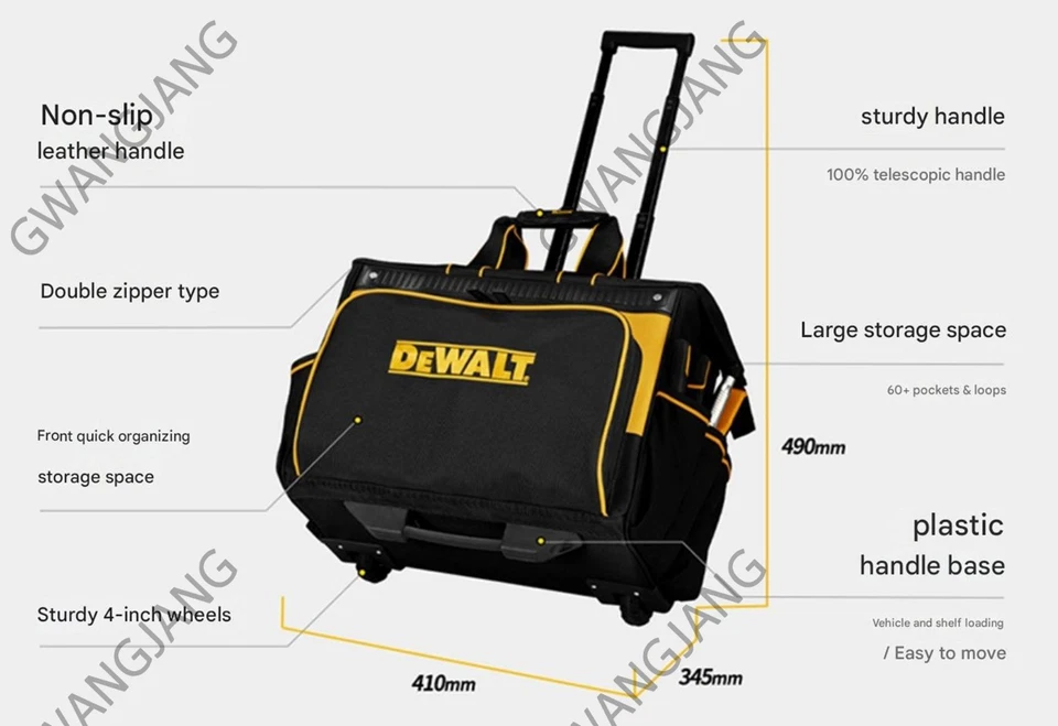 Dewalt DWST82929 Heavy Duty Box Organizer Large Rolling Tool Bag Durable Carrier - Image 3 of 3