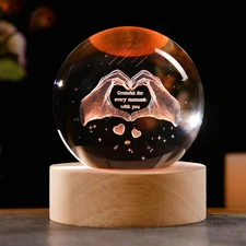 3D Heart Crystal Ball for Women Mom Wife Friends Christmas Glass Heart Hands Sha
