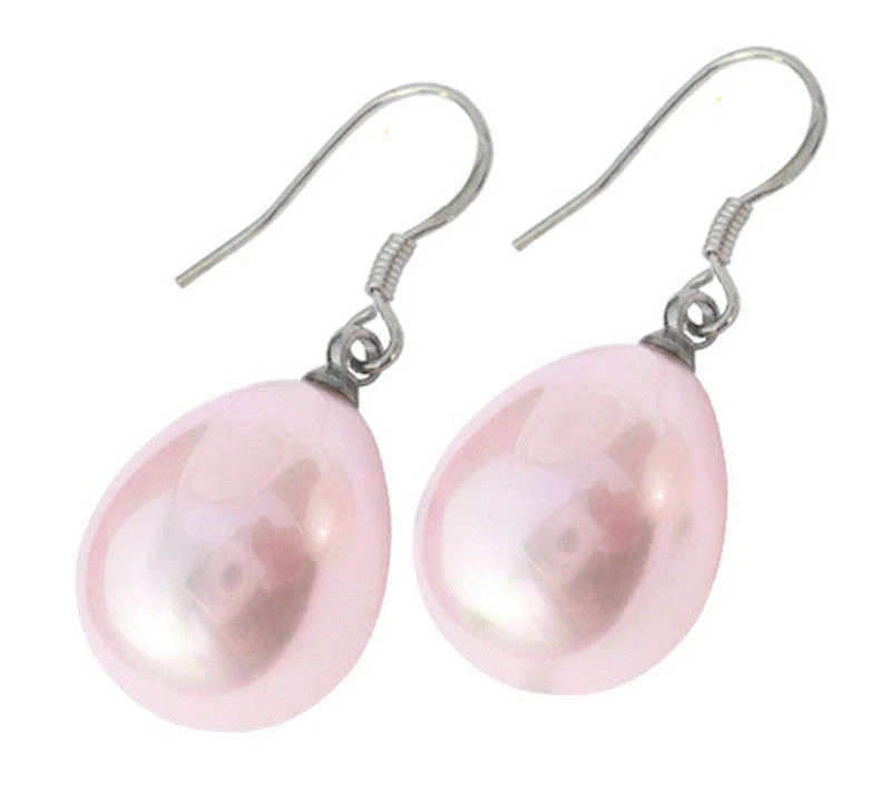 Pendientes de gancho de plata con gota de agua de perlas concha púrpura y blanco negro para mujer niña Foto 4 de 4