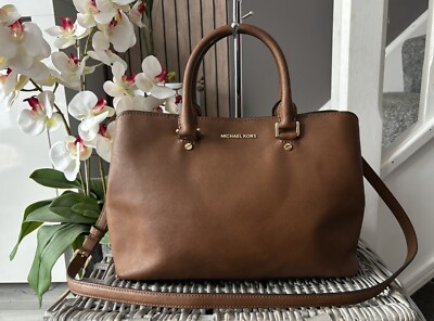 MICHAEL KORS SUTTON Satchel Bag In Tan Saffiano Leather Handtasche