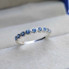 2Ct Round Lab Created London Blue Topaz Women's Eternity Ring 14k White Gold FN