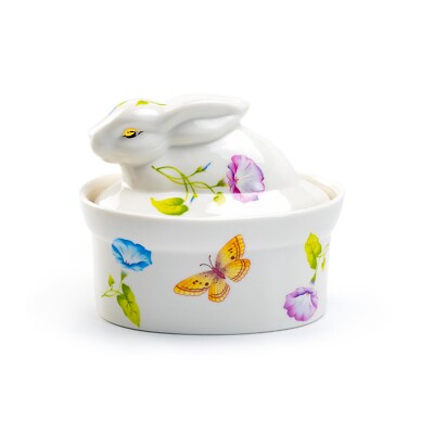 Grace Teaware Morning Glory Floral Bunny Figurine Fine Porcelain Sugar Box