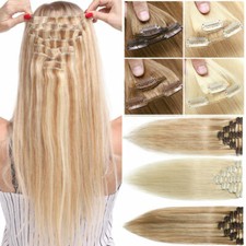 CLEARANCE 100 Human Hair Clip In Real Remy Hair Extensions Full Head 8PCS 7PCS