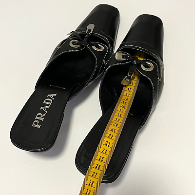 Vintage PRADA Square Toe Logo Pumps Kitten Heels Sandals 39 Vintage PRADA Square Toe Logo Pumps Kitten Heels Sandals 39