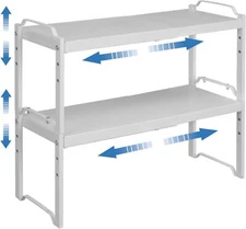 2 Pack Kitchen Cabinet Organizer Shelf, Stackable Expandable Shelves White 