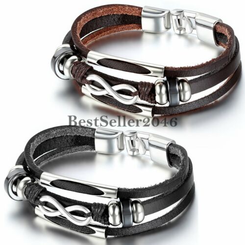 Infinity Love Charm Multi-layer Wrap Leather Men Women Friendship Cuff Bracelet - Picture 1 of 15