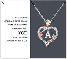 Collana Da Donna Collane Lettere Iniziali A-Z Ciondolo Con Cuore Rosa Regali Di 