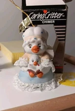 Vintage Jasco Caring Critters Chimer Mother Duck Duckling Reading Bell Ornament