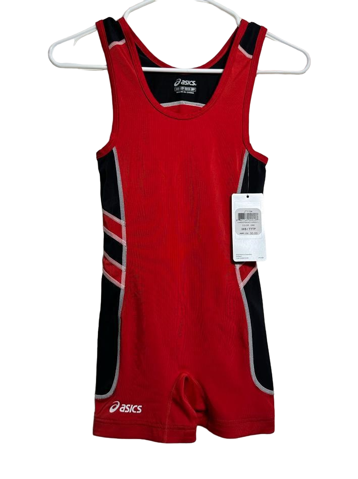 Asics Men's Scoop Neck Unrestrained Wrestling Singlet, Red/Black