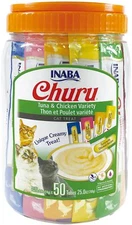 INABA Churu Cat Treats, Grain-Free, Lickable, Squeezable Creamy Purée Cat Tre...