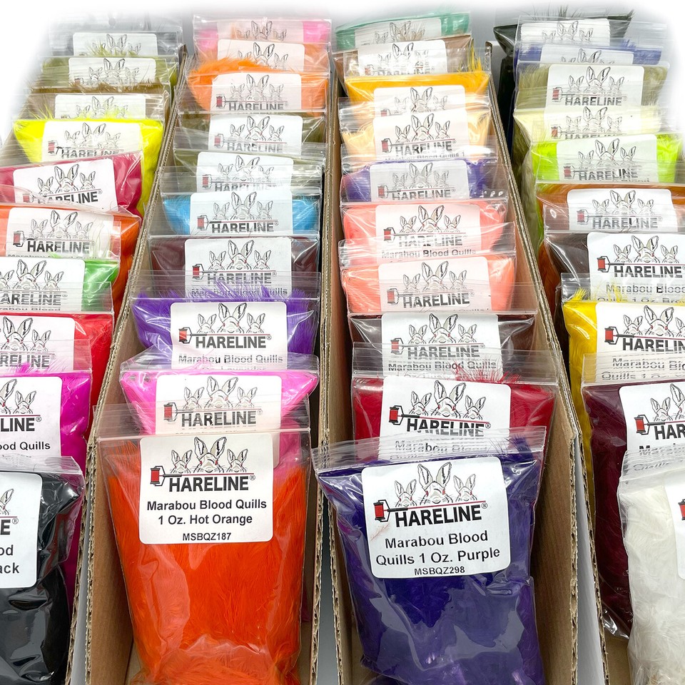 Marabou Strung Blood Quills Fly Tying Feathers - Bulk 1 Oz Pack, 120-160 Feathers, Hareline
