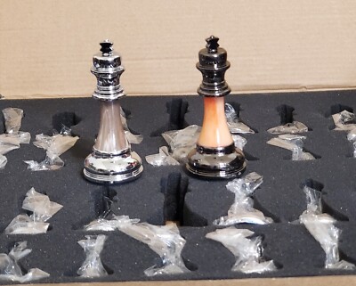 Chess Men 3 1/2'' Pro Plastic-Chrome & Black Chrome With Acrylic Inserts No Board