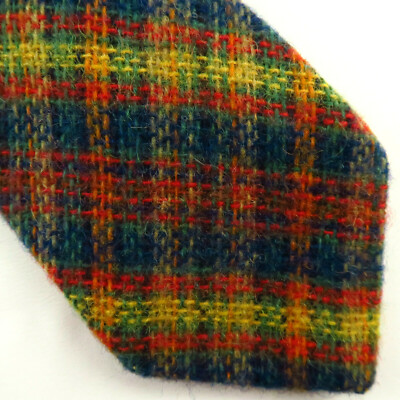 Vintage Bench Mark 100% Wool Plaid Tie Rainbow Narrow Colorful 57x2.75''  RARE