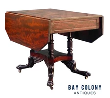 Antique Federal Mahogany Drop Leaf Table with Carved Hairy Paw Legs - New York