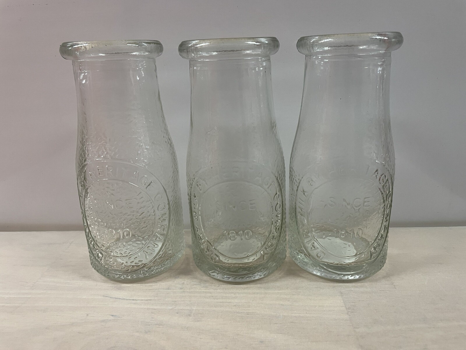 3 Vintage Glass Milk Bottle Dairy Milk by Heritage Company 1810 5.5