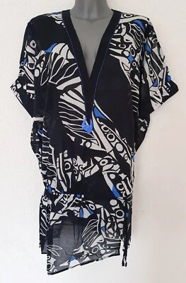 Lidea Damen Sommer Tunika Bluse V-Ausschnitt Kurzarm Schwarz / Weiß Gr: M - Bild 1 von 4