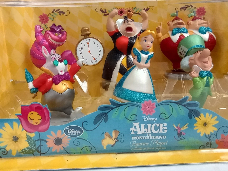 DISNEY "Alicia en el País de las Maravillas" Con Juego de 6 Estatuillas Reina Sombrerera Conejo Foto 3 de 4