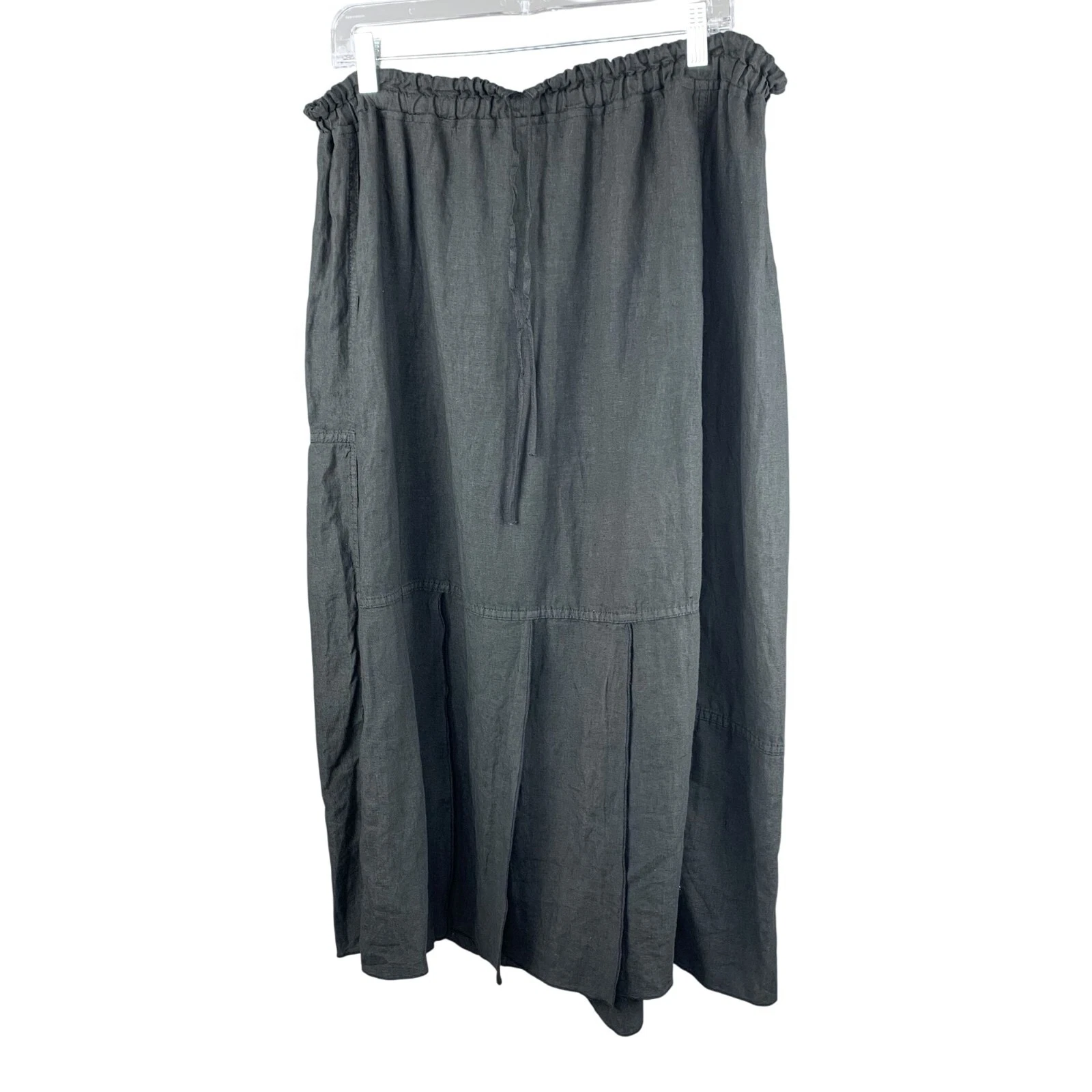 Cynthia Ashby Black Linen Lagenlook Skirt Asymmetrical Panels Pleats Size Large