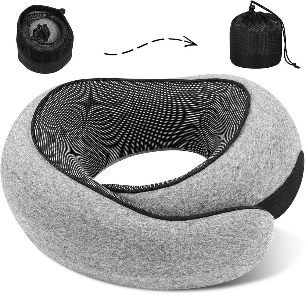 Memory Foam Travel Neck Pillow for Airplanes with 360 Support