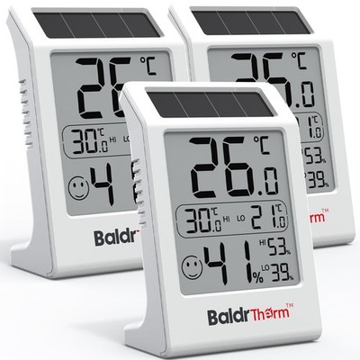BaldrTherm Room Thermometer Indoor Humidity Meter, Solar-Powered 3.2 Digital ...